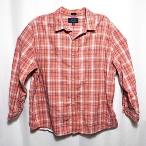 Plaid Button Up Flannel Shirt Orange Coastal Dadcore Beach Cabincore Mens 3XL